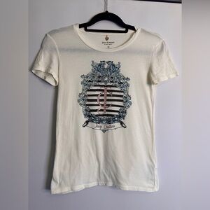 Juicy Couture Ivory Tee with Blue and Pink Graphic - size XS